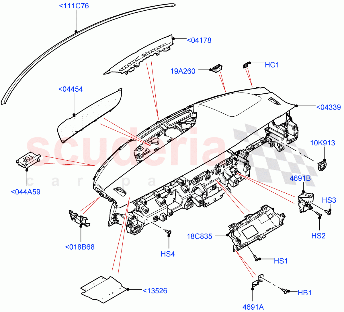 Instrument Panel(External Components, Upper)(Itatiaia (Brazil),Less Head Up Display) of Land Rover Land Rover Range Rover Evoque (2019+) [2.0 Turbo Diesel AJ21D4]