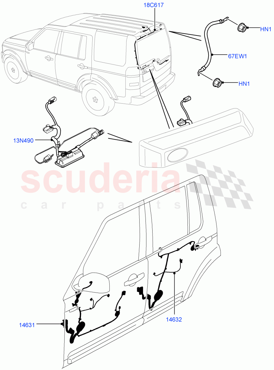Electrical Wiring - Body And Rear(Front And Rear Doors)((V)FROMBA000001,(V)TOBA999999) of Land Rover Land Rover Discovery 4 (2010-2016) [3.0 DOHC GDI SC V6 Petrol]
