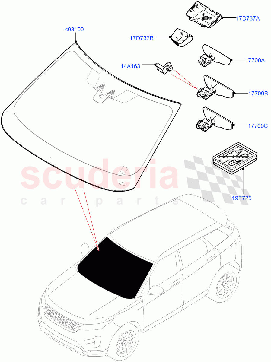 Windscreen/Inside Rear View Mirror(Changsu (China)) of Land Rover Land Rover Range Rover Evoque (2019+) [2.0 Turbo Diesel]