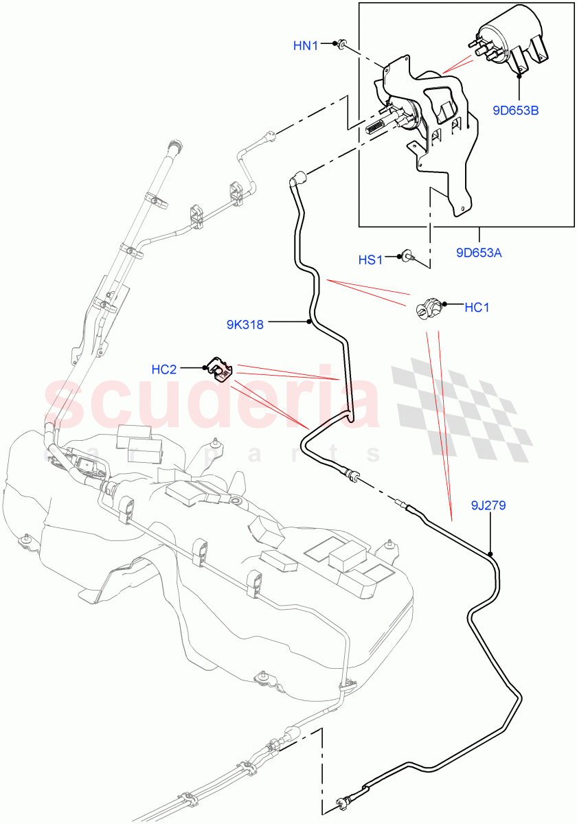 Fuel Lines(Rear Section)(3.0L DOHC GDI SC V6 PETROL,Fuel Tank-Petrol W/O Leak Detection)((V)FROMKA000001) of Land Rover Land Rover Range Rover Velar (2017+) [3.0 DOHC GDI SC V6 Petrol]