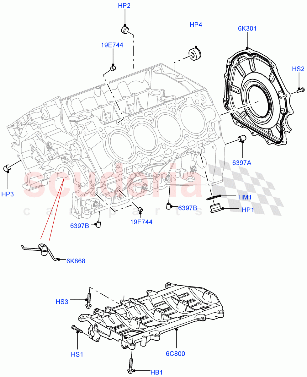 Cylinder Block And Plugs(5.0L P AJ133 DOHC CDA S/C Enhanced)((V)FROMKA000001) of Land Rover Land Rover Range Rover Velar (2017+) [5.0 OHC SGDI SC V8 Petrol]