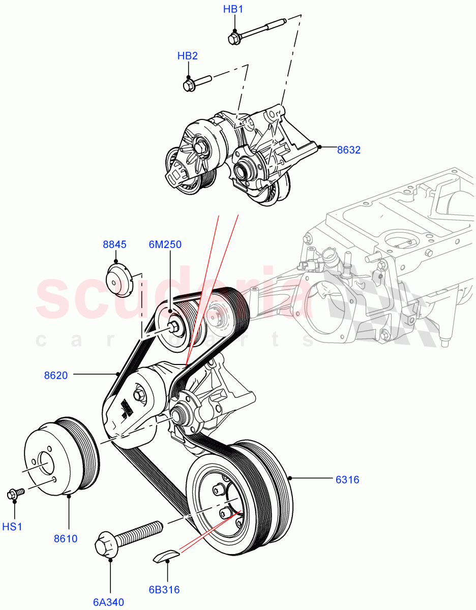 Pulleys And Drive Belts(Secondary Drive, Nitra Plant Build)(5.0 Petrol AJ133 DOHC CDA)((V)FROMM2000001) of Land Rover Land Rover Defender (2020+) [5.0 OHC SGDI SC V8 Petrol]
