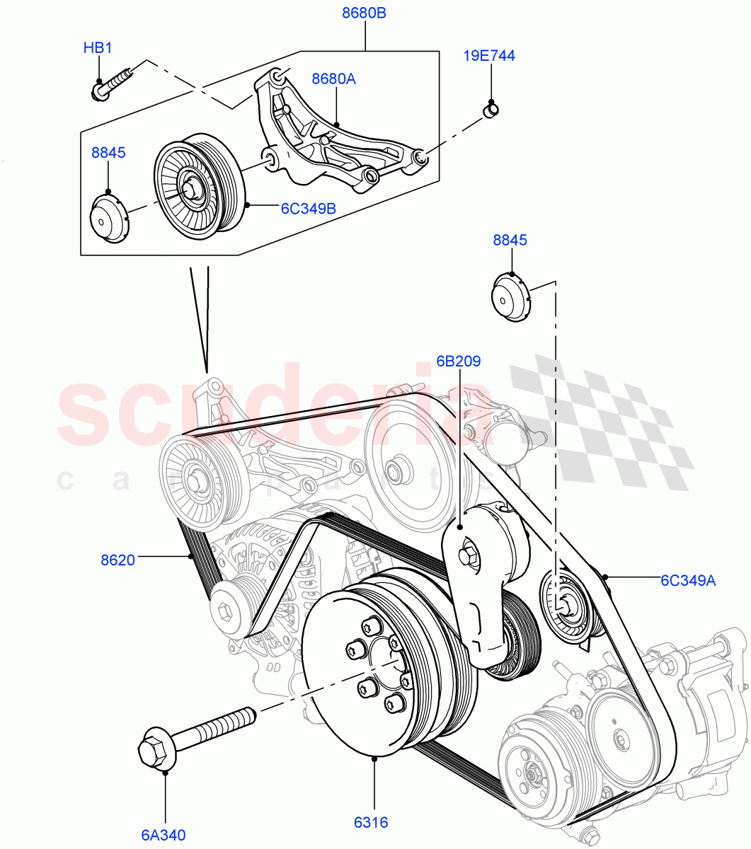 Pulleys And Drive Belts(Primary Drive)(5.0L OHC SGDI SC V8 Petrol - AJ133)((V)TOHA999999) of Land Rover Land Rover Range Rover (2012-2021) [5.0 OHC SGDI SC V8 Petrol]