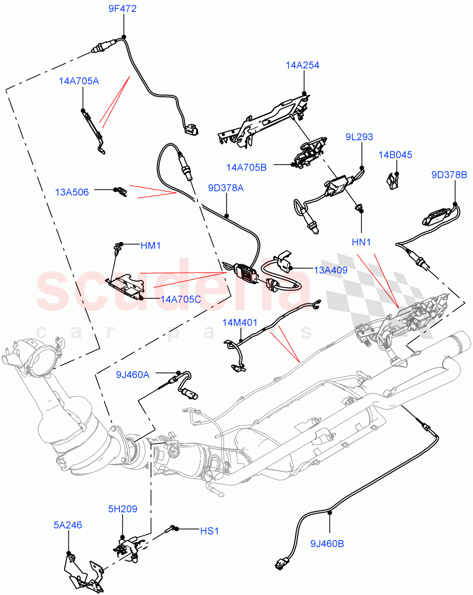 Exhaust Sensors And Modules(2.0L I4 DSL MID DOHC AJ200,EU6D Diesel + DPF Emissions,2.0L I4 DSL HIGH DOHC AJ200)((V)FROMKH000001) of Land Rover Land Rover Discovery Sport (2015+) [2.0 Turbo Diesel]