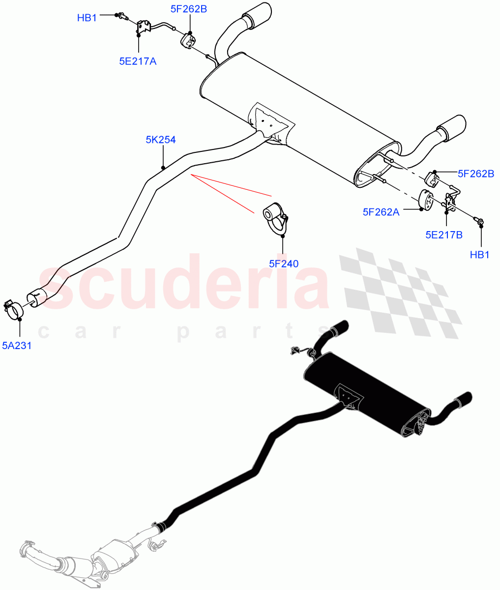 Rear Exhaust System(2.2L CR DI 16V Diesel,With 7 Seat Configuration,Less Spare Wheel) of Land Rover Land Rover Discovery Sport (2015+) [2.2 Single Turbo Diesel]