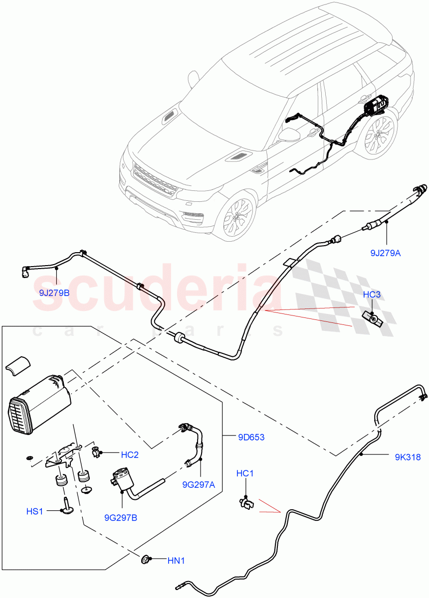 Fuel Lines(Rear)(3.0L DOHC GDI SC V6 PETROL,Pet Tank W/O Leak Det - Std Filter)((V)FROMKA000001) of Land Rover Land Rover Range Rover Sport (2014+) [3.0 DOHC GDI SC V6 Petrol]