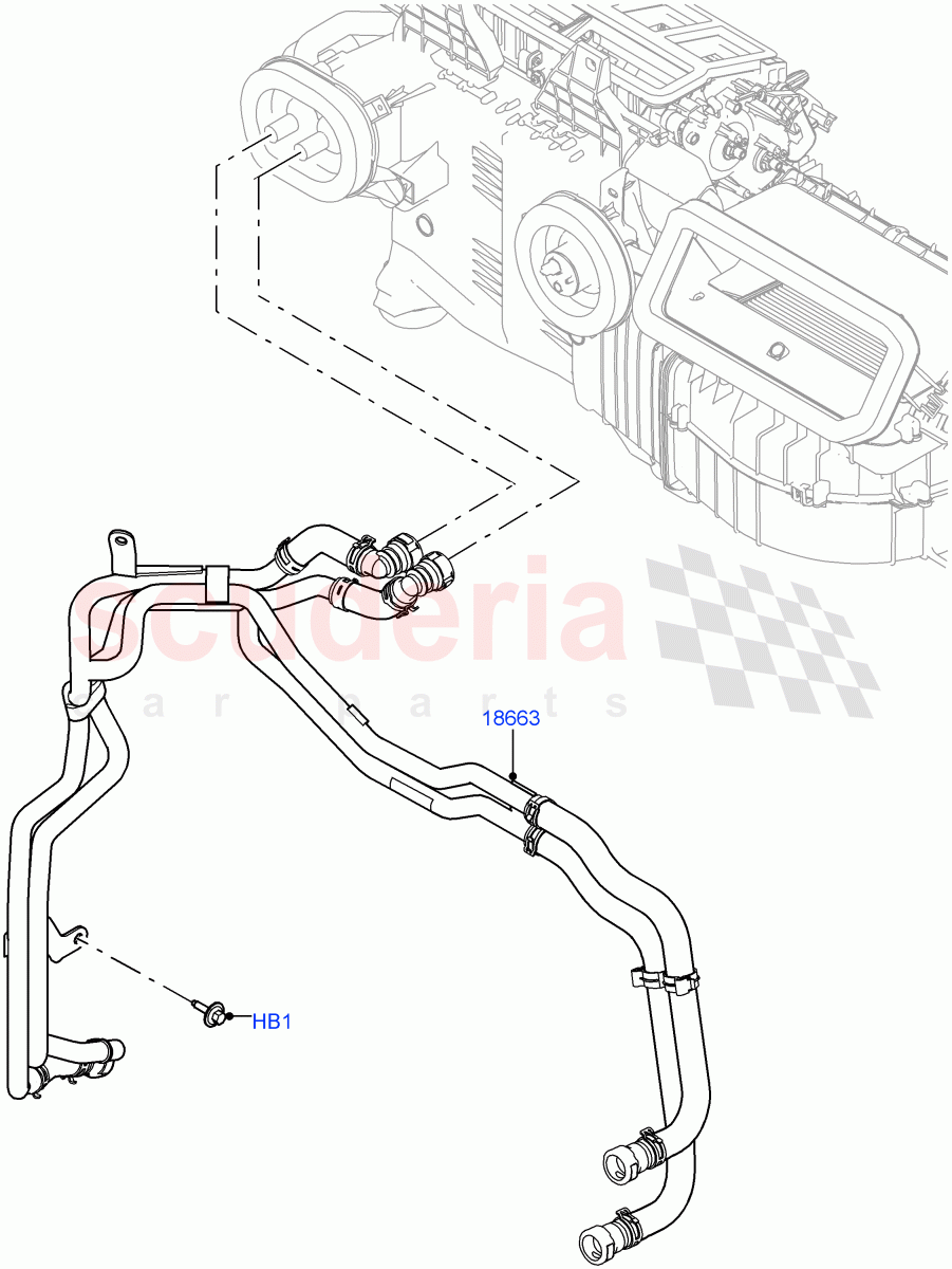 Heater Hoses(Solihull Plant Build)(2.0L I4 DSL MID DOHC AJ200,With Ptc Heater,With Air Conditioning - Front/Rear,2.0L I4 DSL HIGH DOHC AJ200,With Fresh Air Heater)((V)FROMHA000001,(V)TOJA999999) of Land Rover Land Rover Discovery 5 (2017+) [3.0 I6 Turbo Petrol AJ20P6]