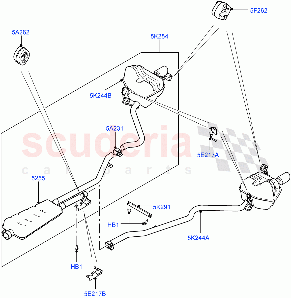 Exhaust System(Rear Section)(2.0L 16V TIVCT T/C Gen2 Petrol,Halewood (UK),With Tool Kit,With 7 Seat Configuration,Spare Wheel - Reduced Section Steel,2.0L 16V TIVCT T/C 240PS Petrol) of Land Rover Land Rover Discovery Sport (2015+) [2.0 Turbo Petrol GTDI]