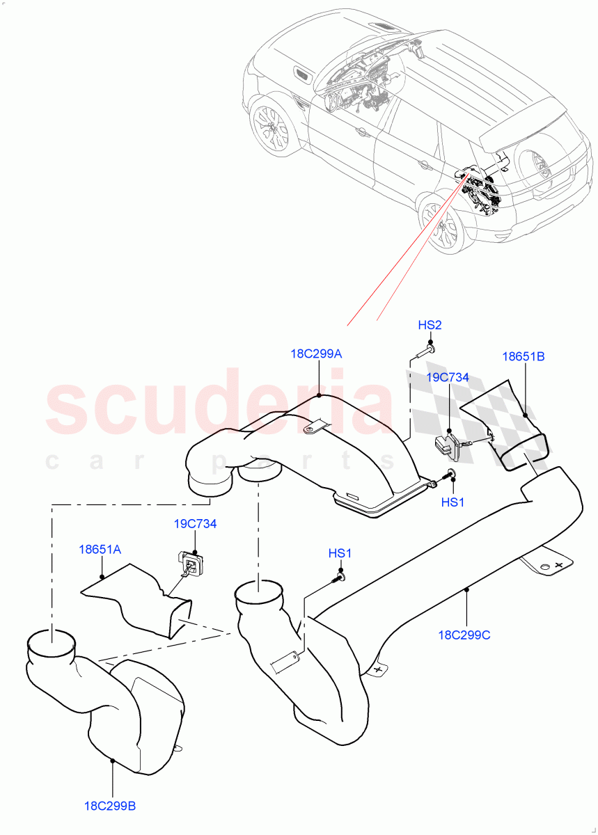 Air Vents, Louvres And Ducts(Under Rear Seat, Internal Components)(With 5 Seat Configuration,Premium Air Conditioning-Front/Rear)((V)FROMKA000001) of Land Rover Land Rover Range Rover Sport (2014+) [2.0 Turbo Diesel]