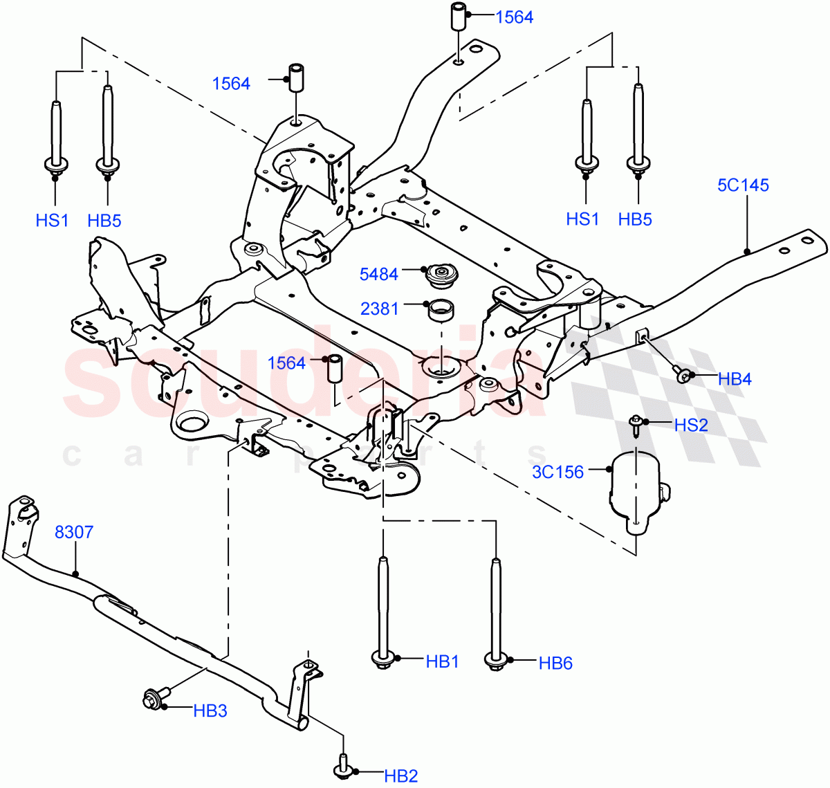 Front Cross Member & Stabilizer Bar(Crossmember, Nitra Plant Build)((V)FROMK2000001) of Land Rover Land Rover Discovery 5 (2017+) [3.0 Diesel 24V DOHC TC]