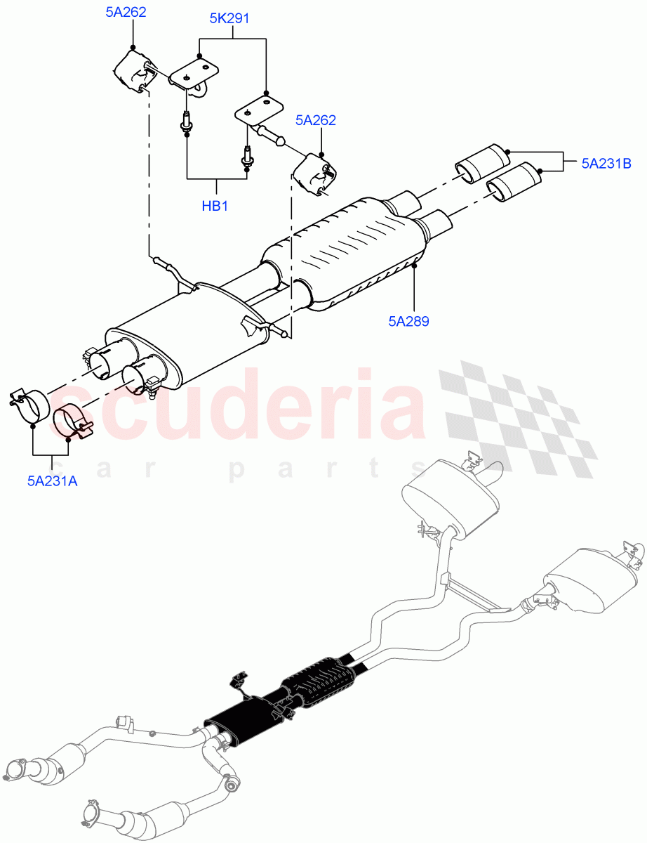 Exhaust System(Middle Section)(3.0L DOHC GDI SC V6 PETROL)((V)FROMEA000001,(V)TOEA134600) of Land Rover Land Rover Range Rover (2012-2021) [3.0 DOHC GDI SC V6 Petrol]