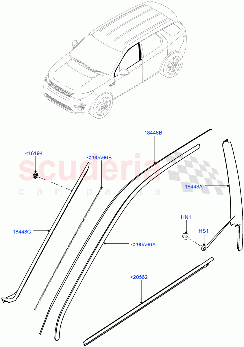 Front Doors, Hinges & Weatherstrips(Finishers)(Changsu (China))((V)FROMFG000001) of Land Rover Land Rover Discovery Sport (2015+) [2.0 Turbo Diesel]