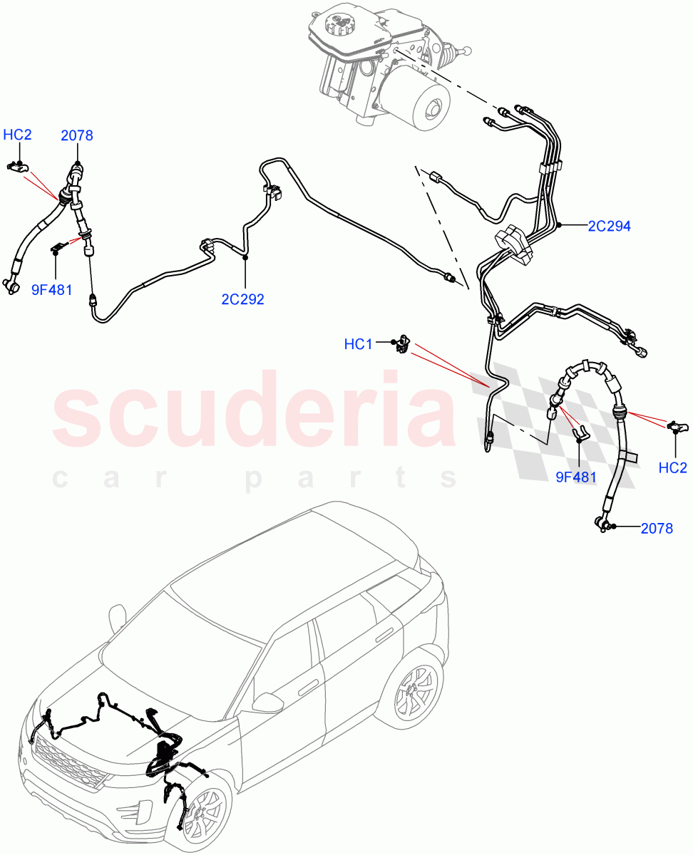 Front Brake Pipes(LHD,Itatiaia (Brazil),Electric Engine Battery-PHEV) of Land Rover Land Rover Range Rover Evoque (2019+) [2.0 Turbo Petrol AJ200P]