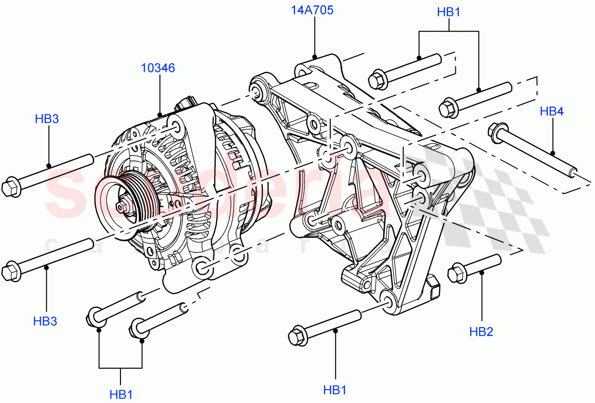 Alternator And Mountings(3.6L V8 32V DOHC EFi Diesel Lion)((V)FROM7A000001,(V)TO9A999999) of Land Rover Land Rover Range Rover Sport (2005-2009) [3.6 V8 32V DOHC EFI Diesel]