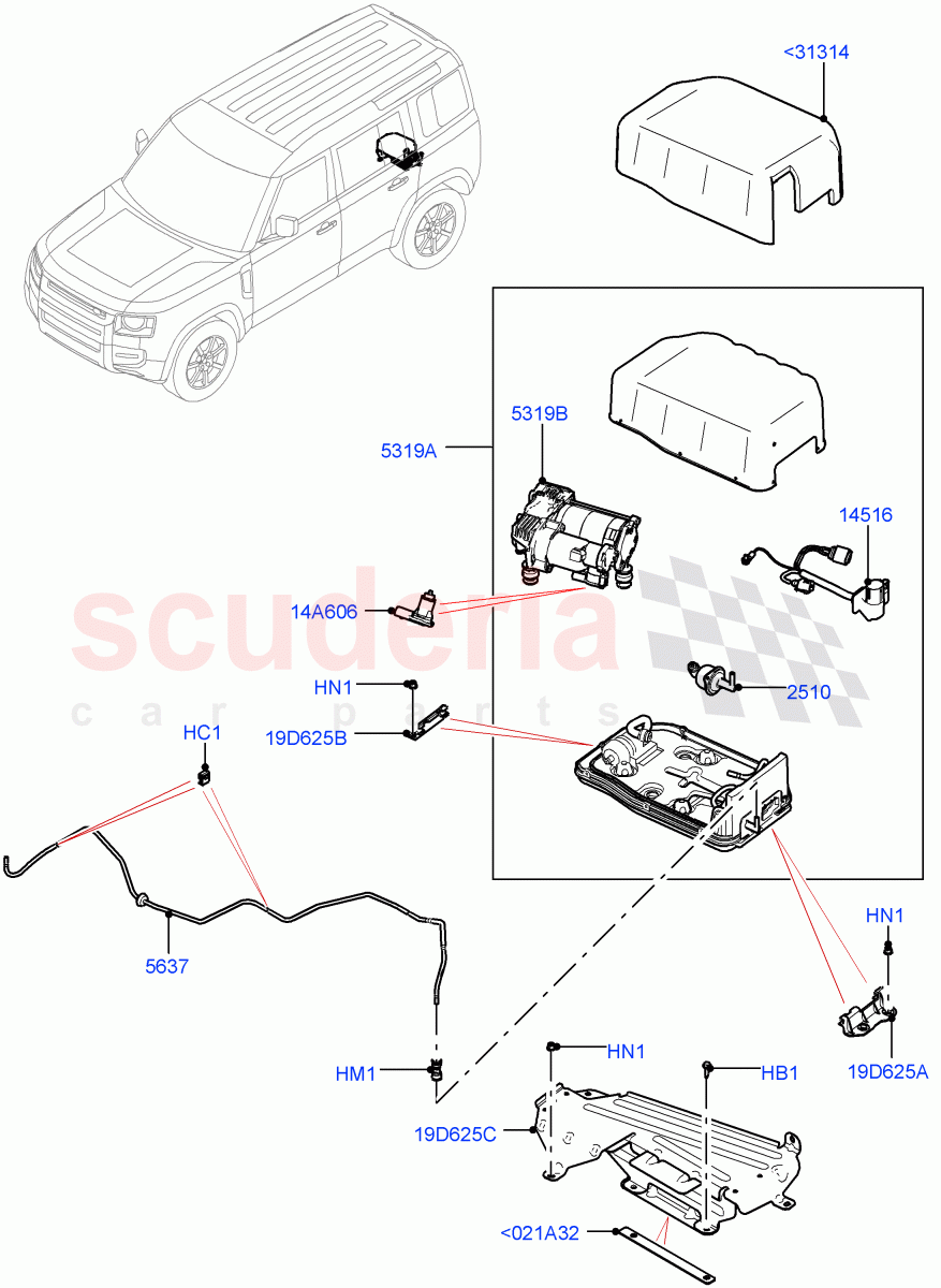 Air Suspension Compressor And Lines(Compressor Assy)(With Four Corner Air Suspension,Less Electric Engine Battery,Electric Engine Battery-MHEV) of Land Rover Land Rover Defender (2020+) [2.0 Turbo Diesel]