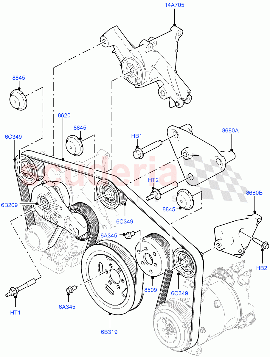 Pulleys And Drive Belts(Front)(3.0 V6 Diesel) of Land Rover Land Rover Range Rover Velar (2017+) [3.0 Diesel 24V DOHC TC]