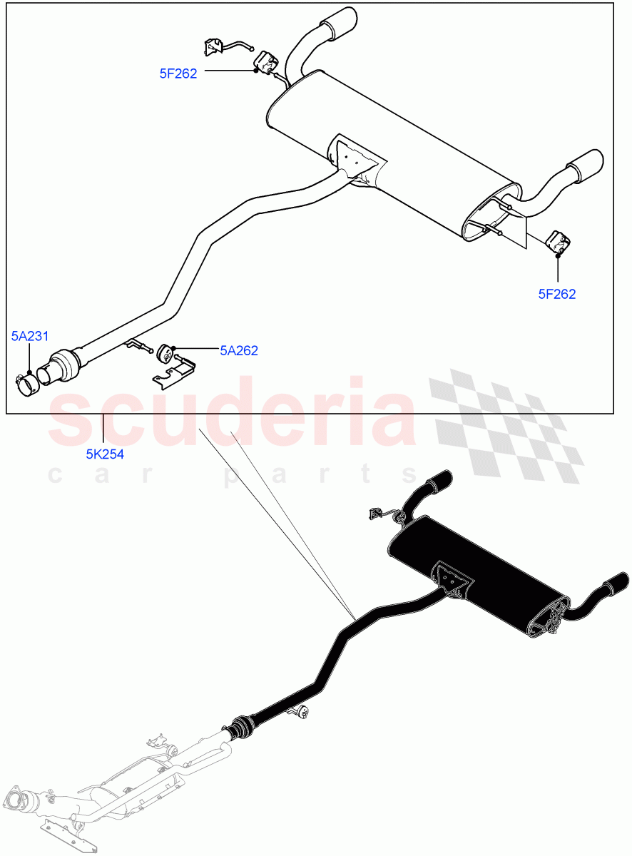 Rear Exhaust System(2.0L I4 DSL MID DOHC AJ200,With 7 Seat Configuration,Less Spare Wheel,Dual Exhaust - Dynamic,Instant Mobility System - High)((V)FROMGH000001) of Land Rover Land Rover Discovery Sport (2015+) [2.0 Turbo Diesel]