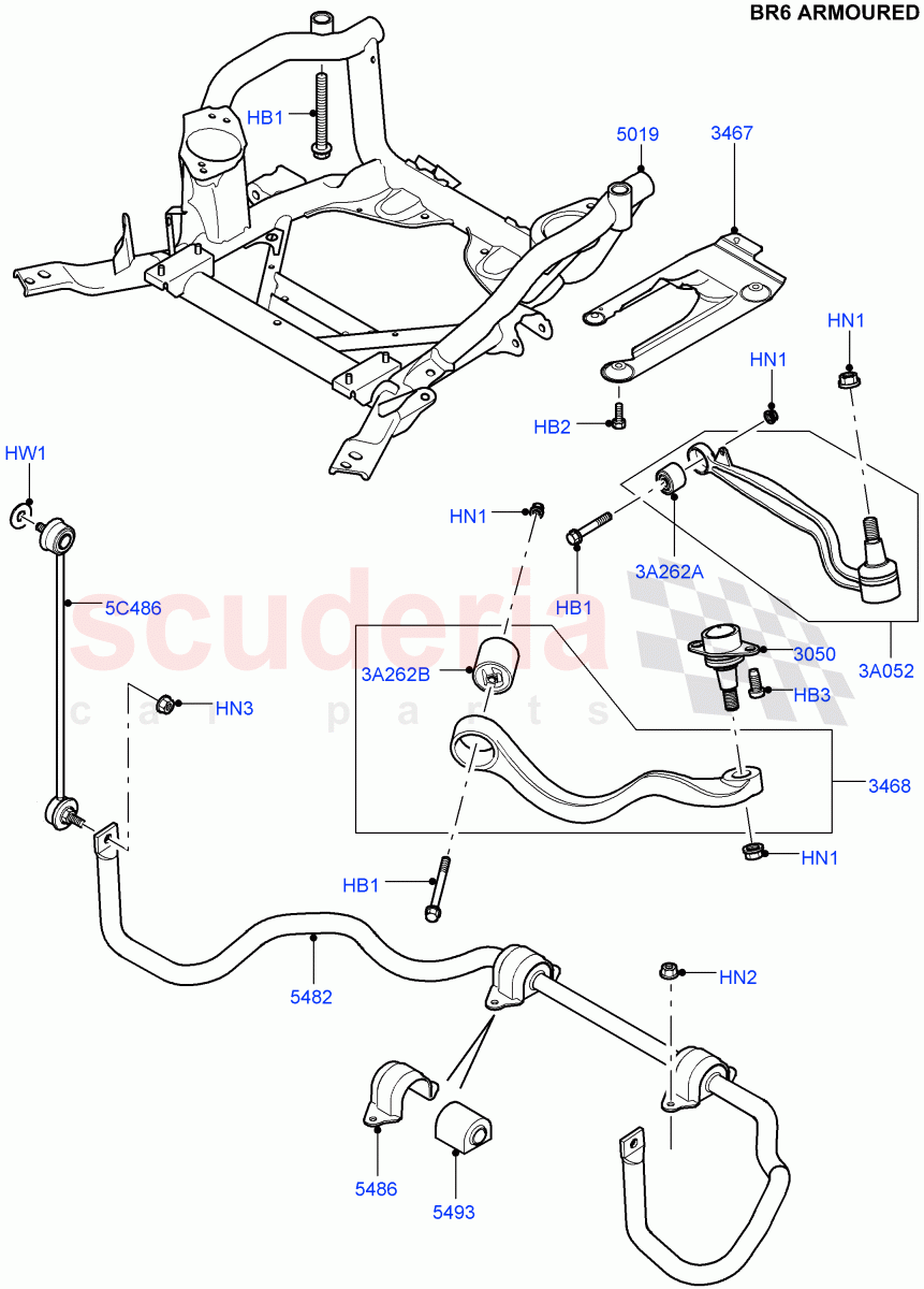 Front Susp.Arms/Stabilizer/X-Member(With B6 Level Armouring)((V)FROMAA000001) of Land Rover Land Rover Range Rover (2010-2012) [4.4 DOHC Diesel V8 DITC]