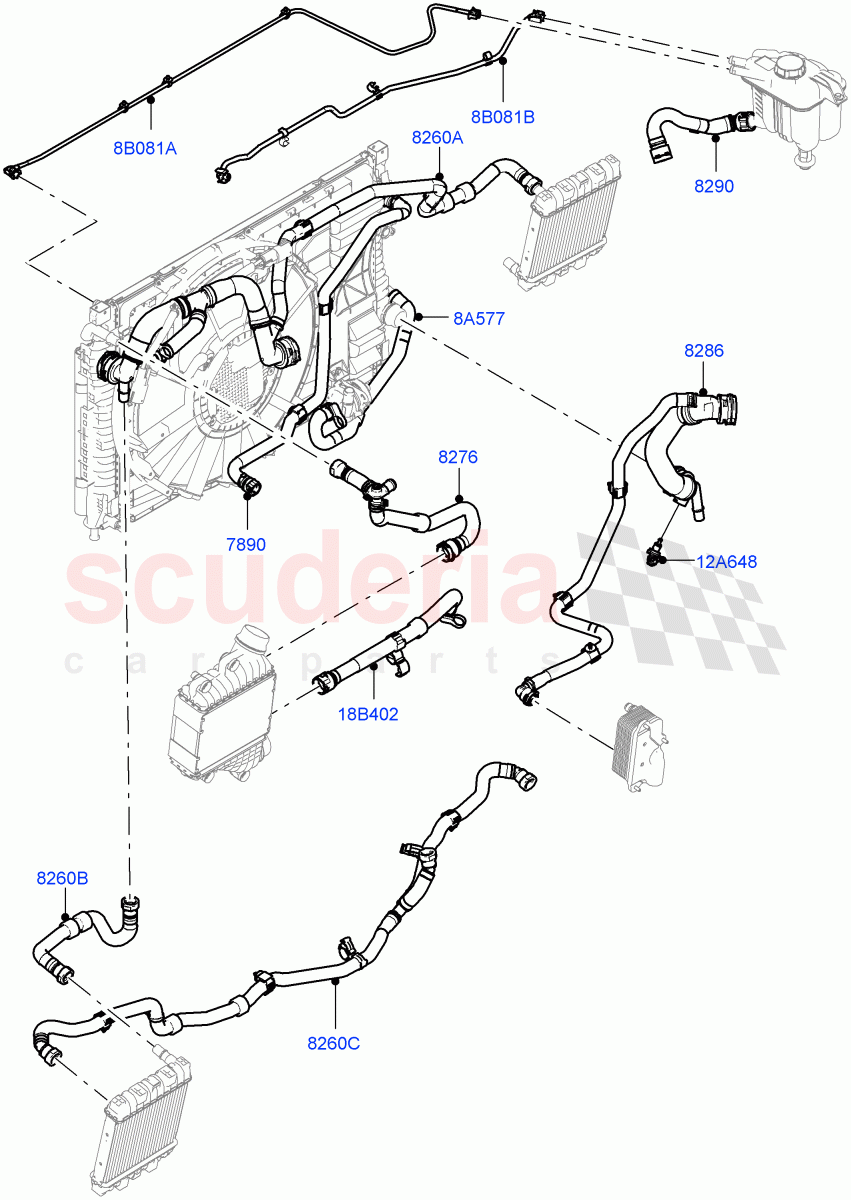 Cooling System Pipes And Hoses(2.0L AJ20P4 Petrol High PTA,Changsu (China),Extra High Engine Cooling,Less Active Tranmission Warming) of Land Rover Land Rover Range Rover Evoque (2019+) [2.0 Turbo Petrol AJ200P]