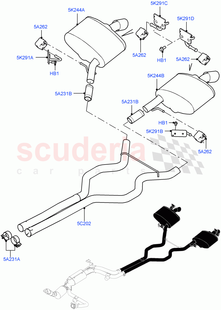 Exhaust System(Rear, Muffler)(4.4L DOHC DITC V8 Diesel)((V)TOFA999999) of Land Rover Land Rover Range Rover Sport (2014+) [4.4 DOHC Diesel V8 DITC]
