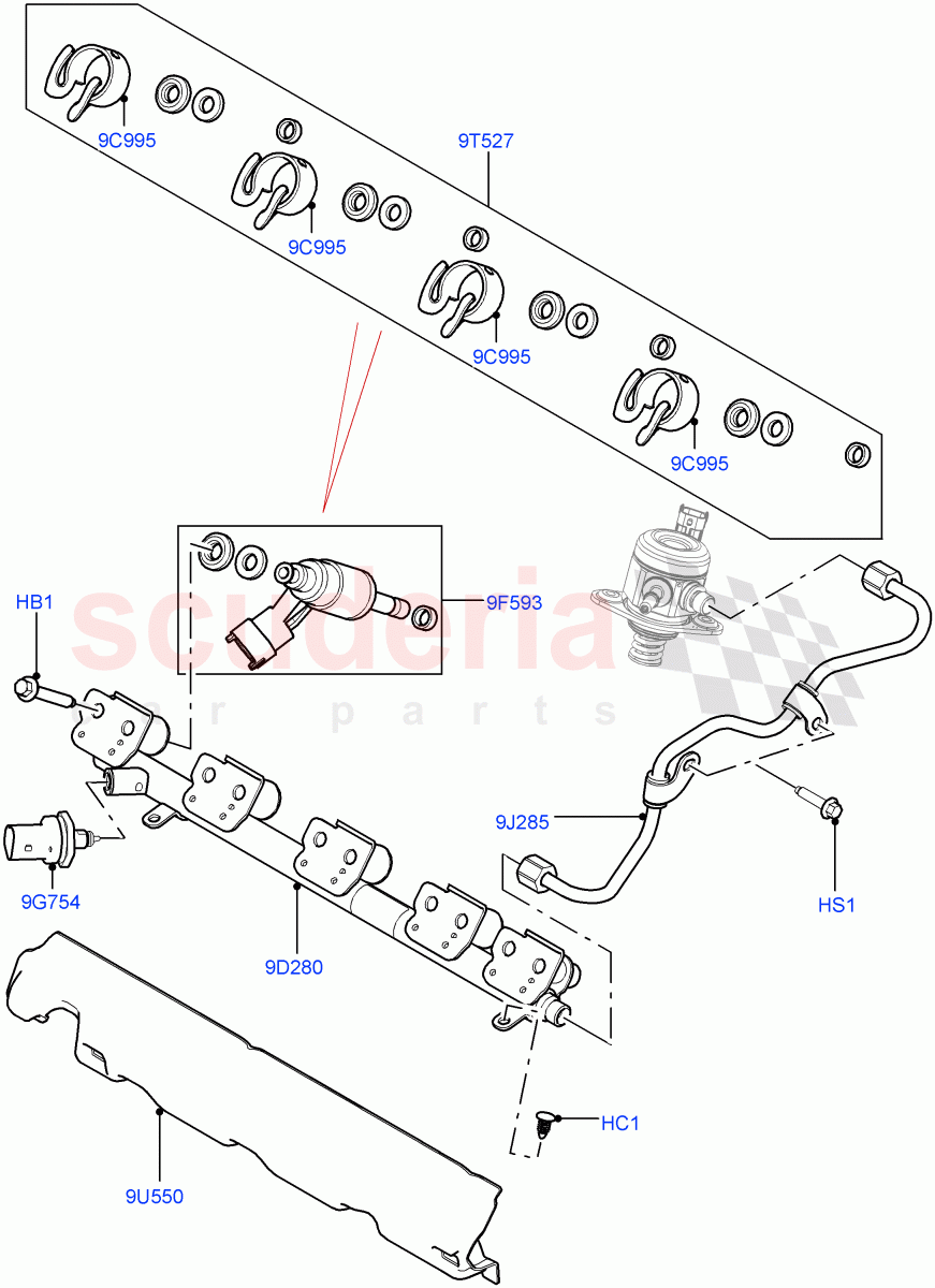 Fuel Injectors And Pipes(2.0L 16V TIVCT T/C Gen2 Petrol,Halewood (UK))((V)FROMEH000001) of Land Rover Land Rover Range Rover Evoque (2012-2018) [2.0 Turbo Petrol GTDI]