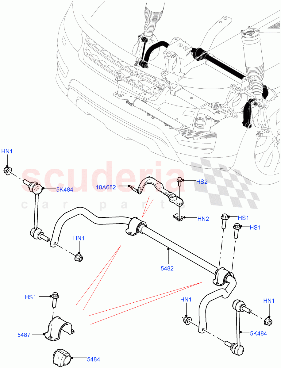 Front Cross Member & Stabilizer Bar(Conventional Stabilizer Bar)(With Four Corner Air Suspension,With Performance Suspension)((V)FROMKA000001) of Land Rover Land Rover Range Rover Sport (2014+) [4.4 DOHC Diesel V8 DITC]