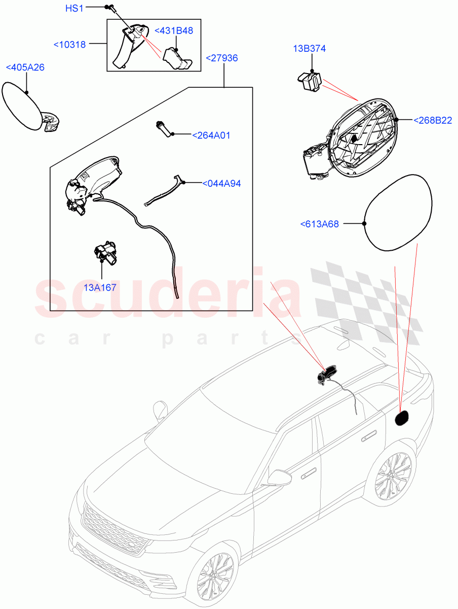 Fuel Tank Filler Door And Controls of Land Rover Land Rover Range Rover Velar (2017+) [3.0 DOHC GDI SC V6 Petrol]