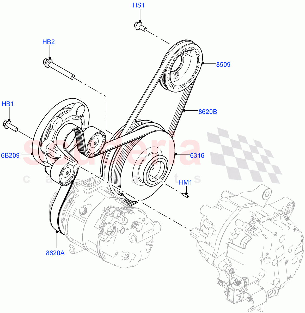 Pulleys And Drive Belts(1.5L AJ20P3 Petrol High,Halewood (UK))((V)FROMMH000001) of Land Rover Land Rover Range Rover Evoque (2019+) [1.5 I3 Turbo Petrol AJ20P3]