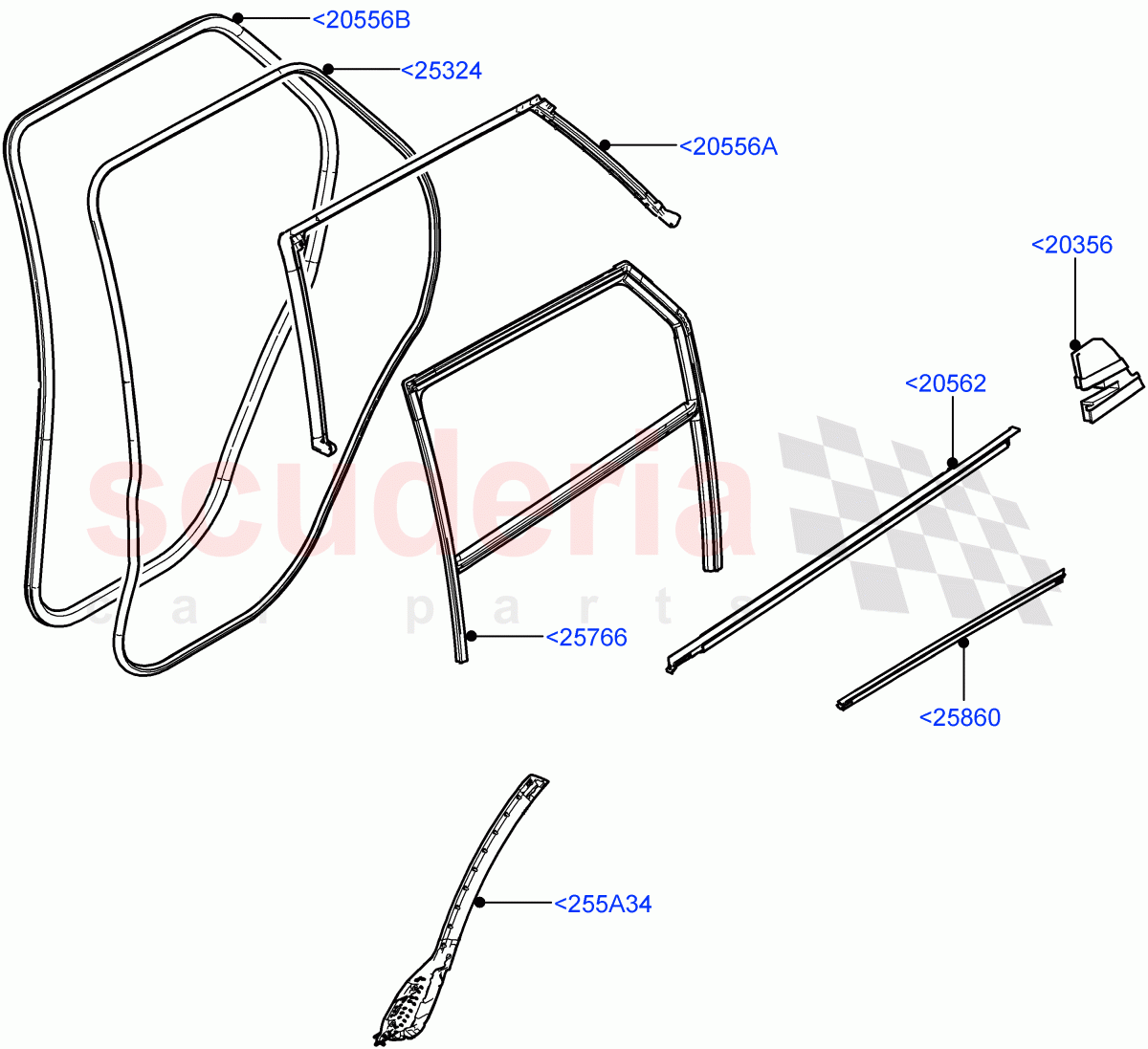 Rear Doors, Hinges & Weatherstrips(Weatherstrips And Seals)(Changsu (China)) of Land Rover Land Rover Range Rover Evoque (2019+) [2.0 Turbo Diesel AJ21D4]