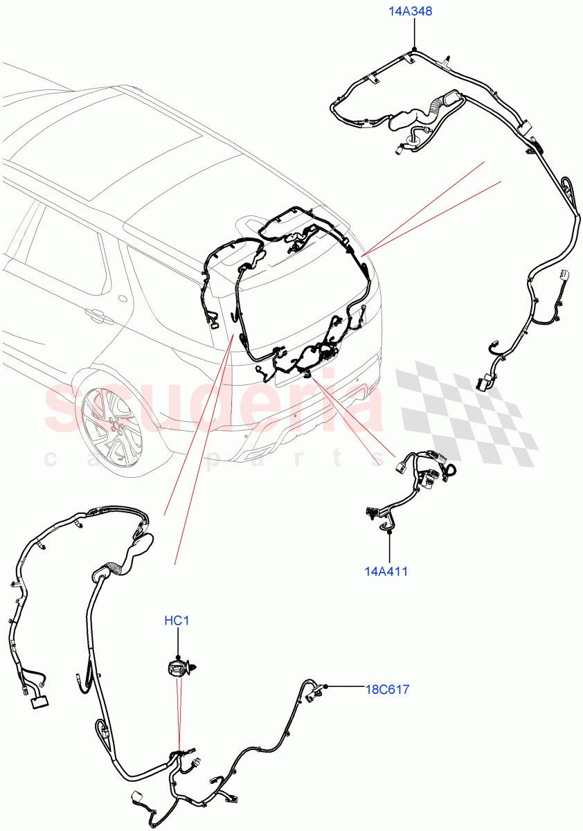 Electrical Wiring - Body And Rear(Nitra Plant Build, Tailgate)((V)FROMK2000001) of Land Rover Land Rover Discovery 5 (2017+) [3.0 I6 Turbo Petrol AJ20P6]