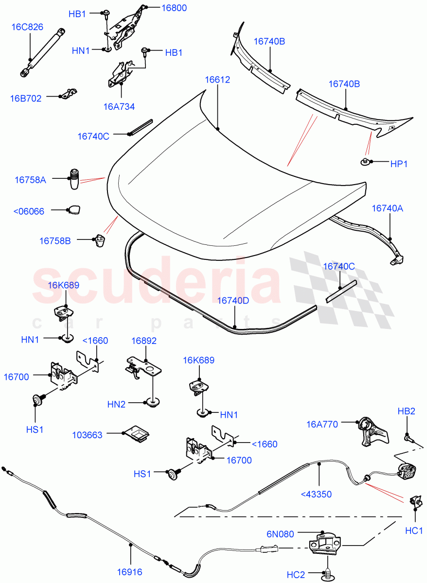 Hood And Related Parts(Solihull Plant Build)((V)FROMHA000001) of Land Rover Land Rover Discovery 5 (2017+) [3.0 I6 Turbo Petrol AJ20P6]