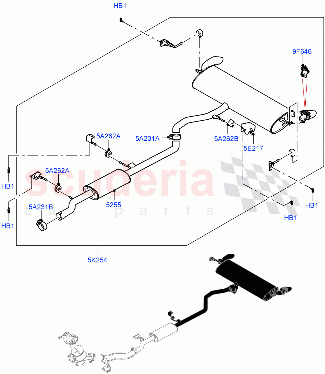 Rear Exhaust System(2.0L AJ20P4 Petrol E100 PTA,Itatiaia (Brazil),With 3rd Row Double Seat,Instant Mobility System - High)((V)FROMLT000001) of Land Rover Land Rover Discovery Sport (2015+) [2.0 Turbo Petrol AJ200P]