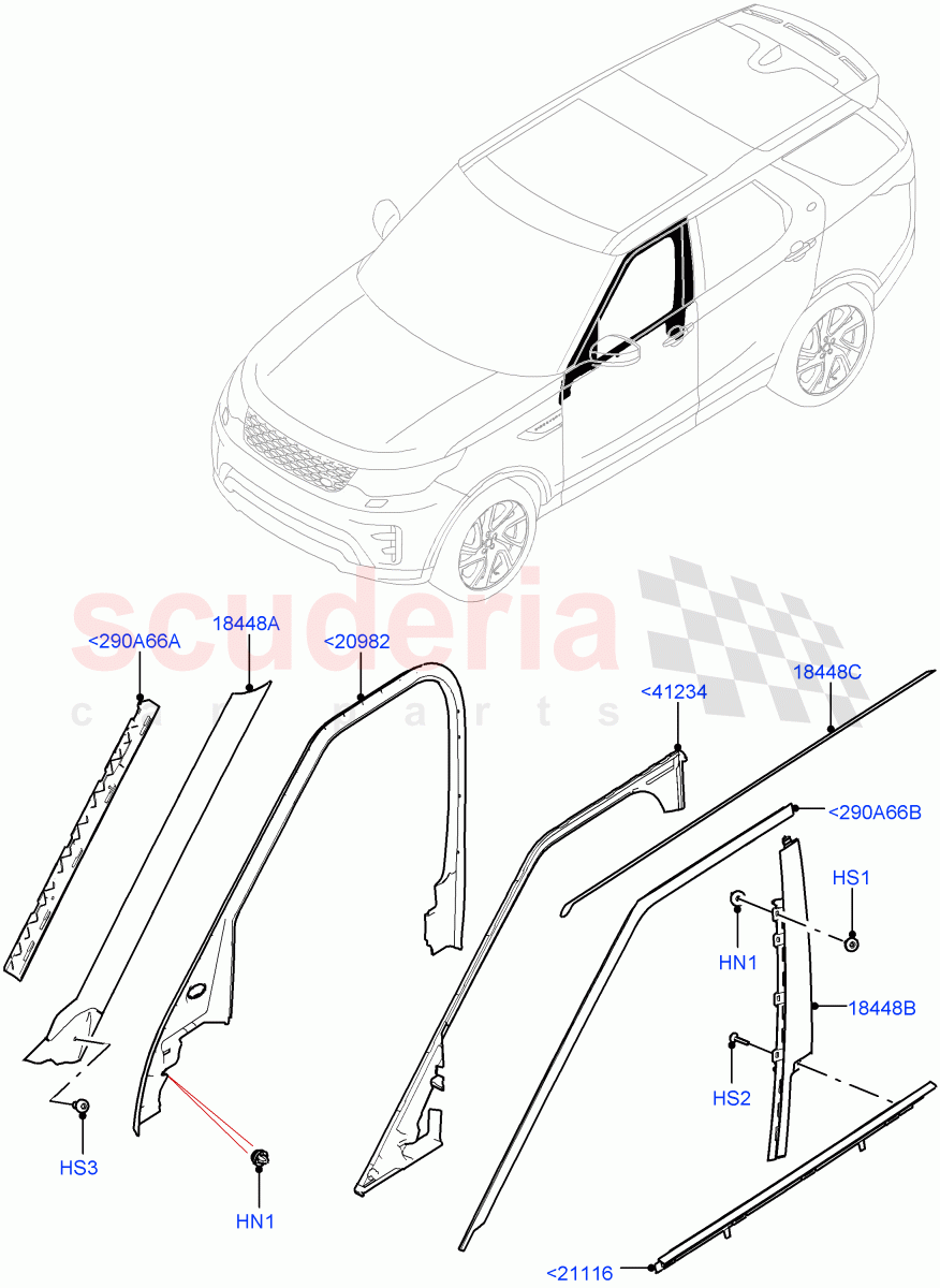 Front Doors, Hinges & Weatherstrips(Solihull Plant Build, Finishers And Mouldings)((V)FROMHA000001) of Land Rover Land Rover Discovery 5 (2017+) [3.0 DOHC GDI SC V6 Petrol]