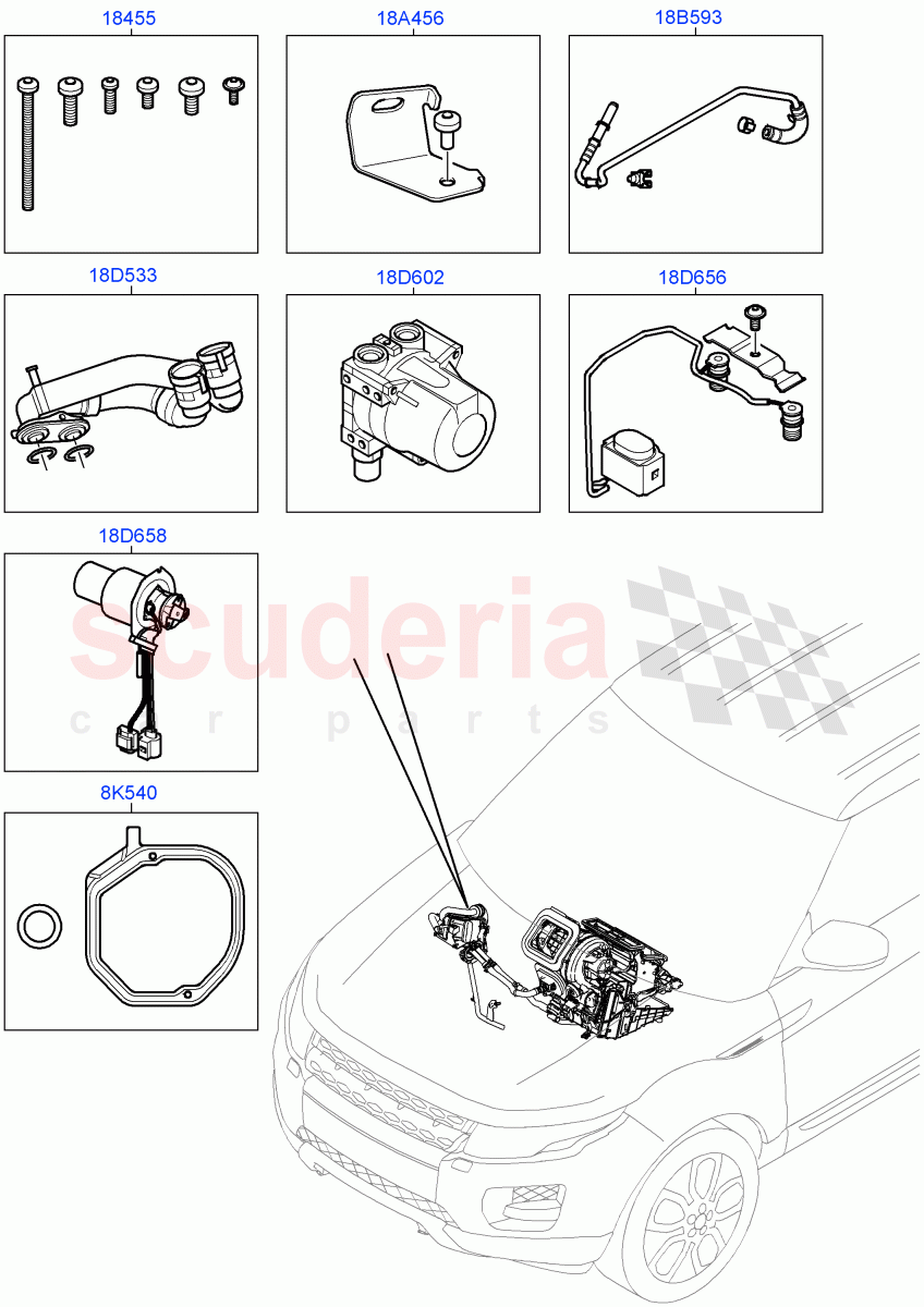Auxiliary Fuel Fired Pre-Heater(Page B)(Halewood (UK),With Fuel Fired Heater,Fuel Fired Heater With Park Heat,Fuel Heater W/Pk Heat With Remote) of Land Rover Land Rover Range Rover Evoque (2012-2018) [2.2 Single Turbo Diesel]