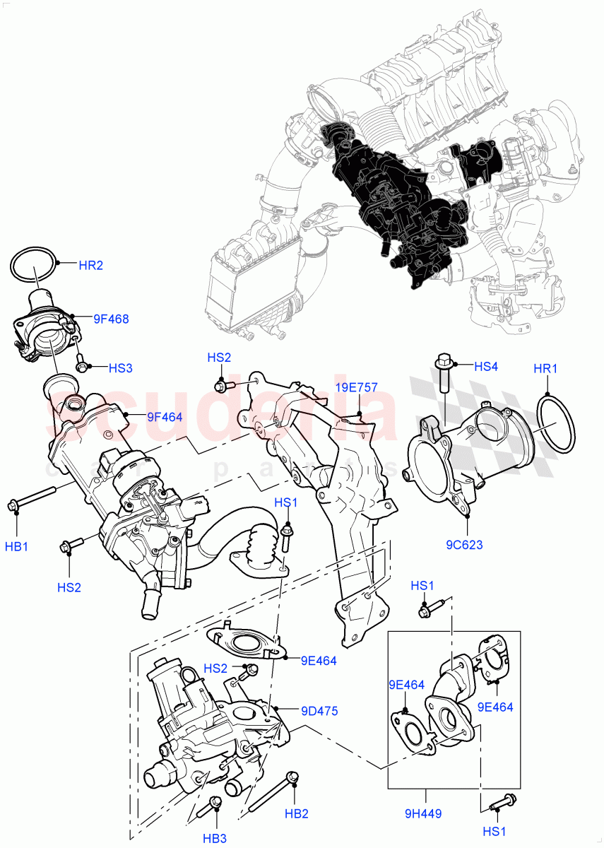 Exhaust Gas Recirculation(2.0L I4 DSL MID DOHC AJ200,Euro Stage 4 Emissions,2.0L I4 DSL HIGH DOHC AJ200,LEV 160)((V)FROMHH000001) of Land Rover Land Rover Range Rover Evoque (2012-2018) [2.0 Turbo Diesel]
