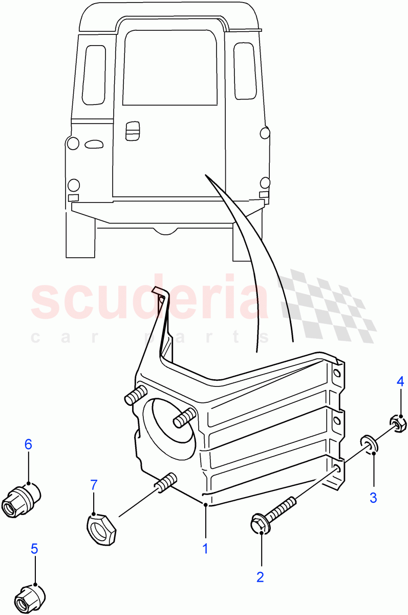 Spare Wheel Carrier(Rear Door Spare Wheel Carrier)((V)FROM7A000001) of Land Rover Land Rover Defender (2007-2016)