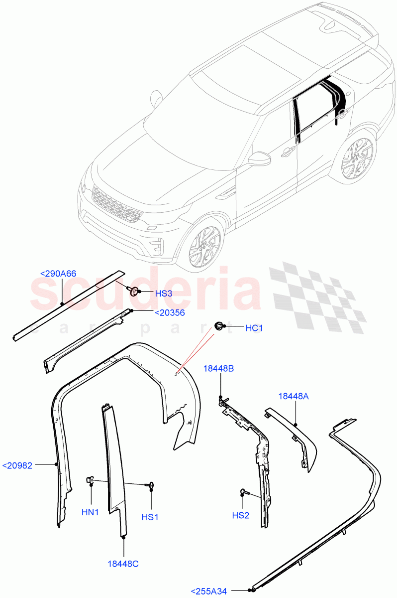 Rear Doors, Hinges & Weatherstrips(Finishers And Mouldings, Solihull Plant Build)((V)FROMHA000001) of Land Rover Land Rover Discovery 5 (2017+) [3.0 DOHC GDI SC V6 Petrol]