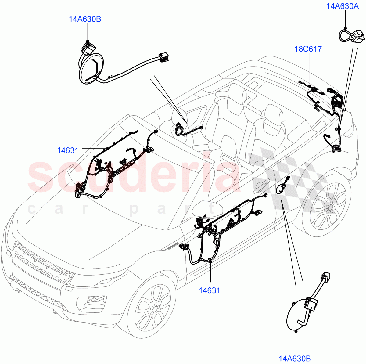 Wiring - Body Closures(Front And Rear Doors)(2 Door Convertible,Halewood (UK))((V)FROMGH000001) of Land Rover Land Rover Range Rover Evoque (2012-2018) [2.0 Turbo Diesel]
