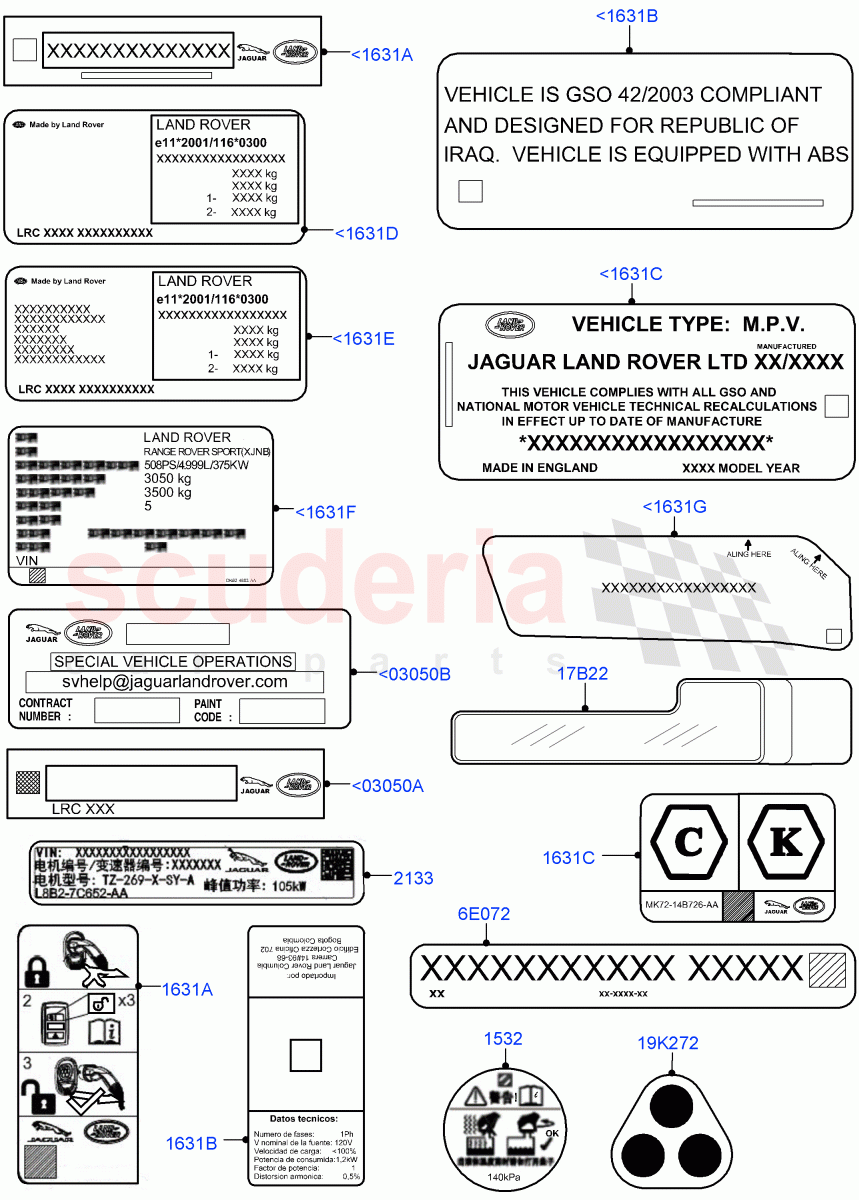 Labels(Information Decals) of Land Rover Land Rover Range Rover Velar (2017+) [3.0 I6 Turbo Petrol AJ20P6]