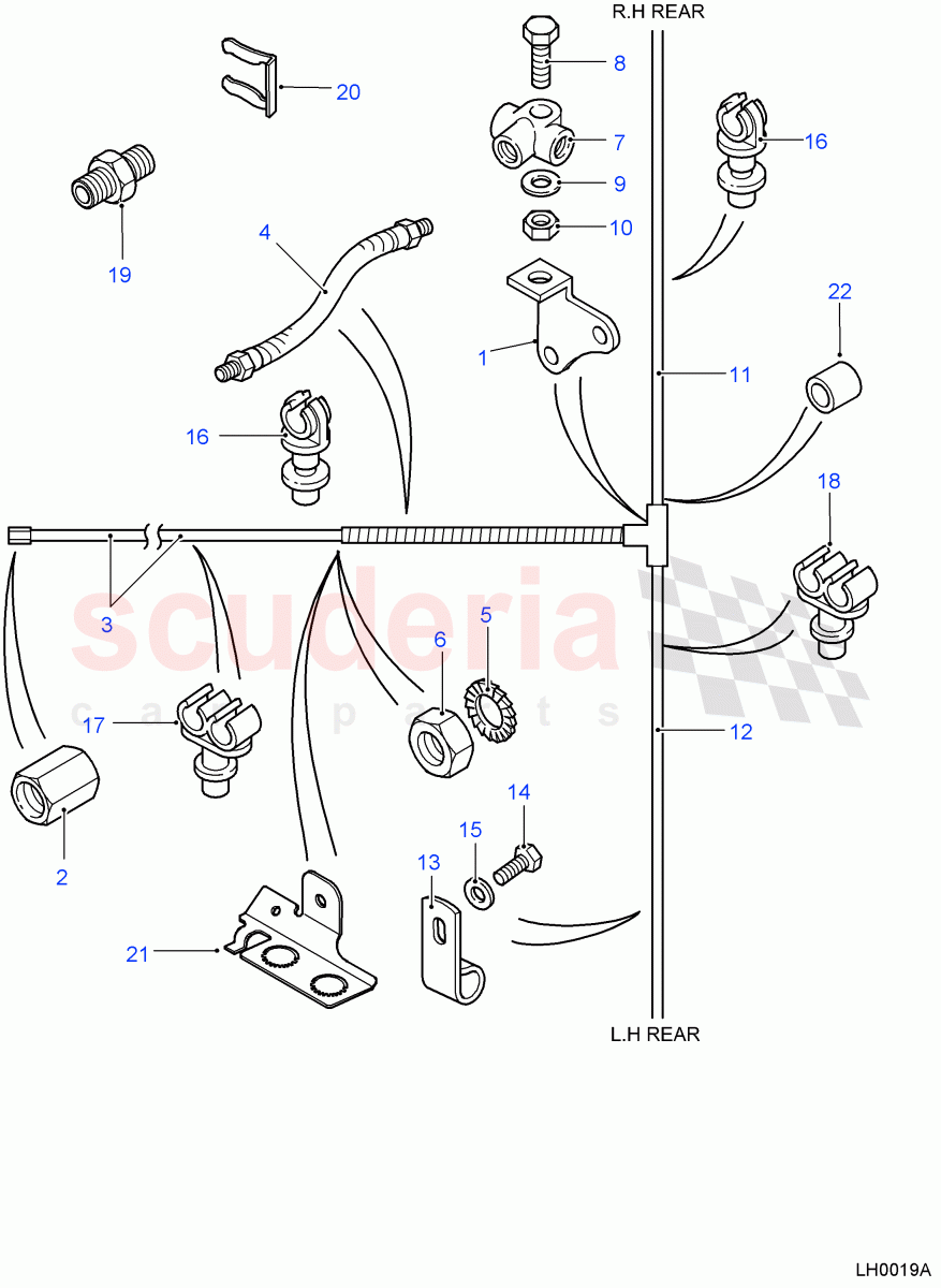 Rear Brake Pipes(Less Anti-Lock Braking System)((V)FROM7A000001) of Land Rover Land Rover Defender (2007-2016)