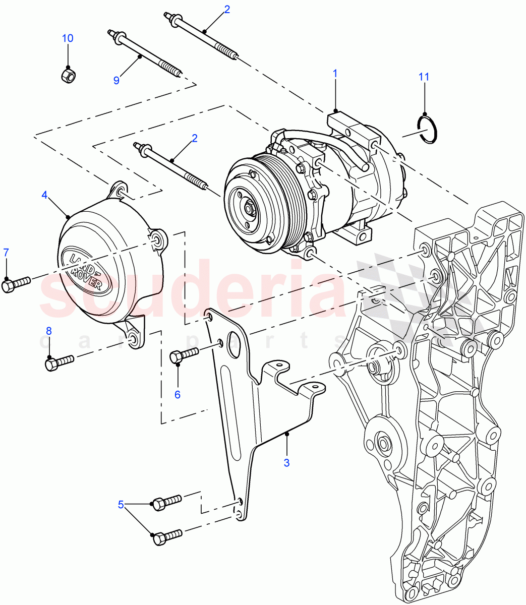 Air Conditioning - Compressor(2.4L Duratorq-TDCi HPCR(140PS)-Puma,With Manual Air Conditioning)((V)FROM7A000001,(V)TOBA999999) of Land Rover Land Rover Defender (2007-2016)