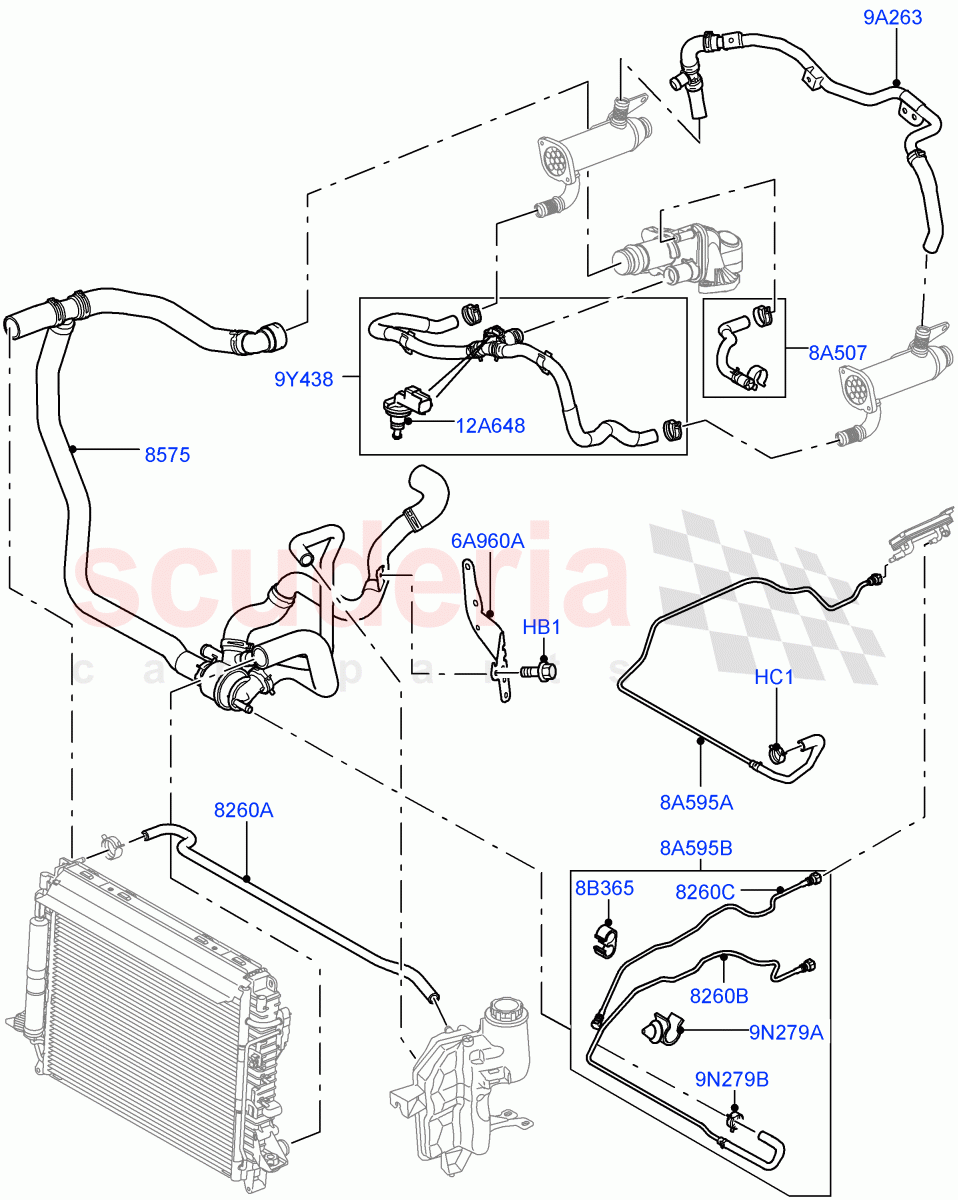 Cooling System Pipes And Hoses(Lion Diesel 2.7 V6 (140KW),Euro Consolidated Directive 3,EU2)((V)TO9A999999) of Land Rover Land Rover Range Rover Sport (2005-2009) [2.7 Diesel V6]