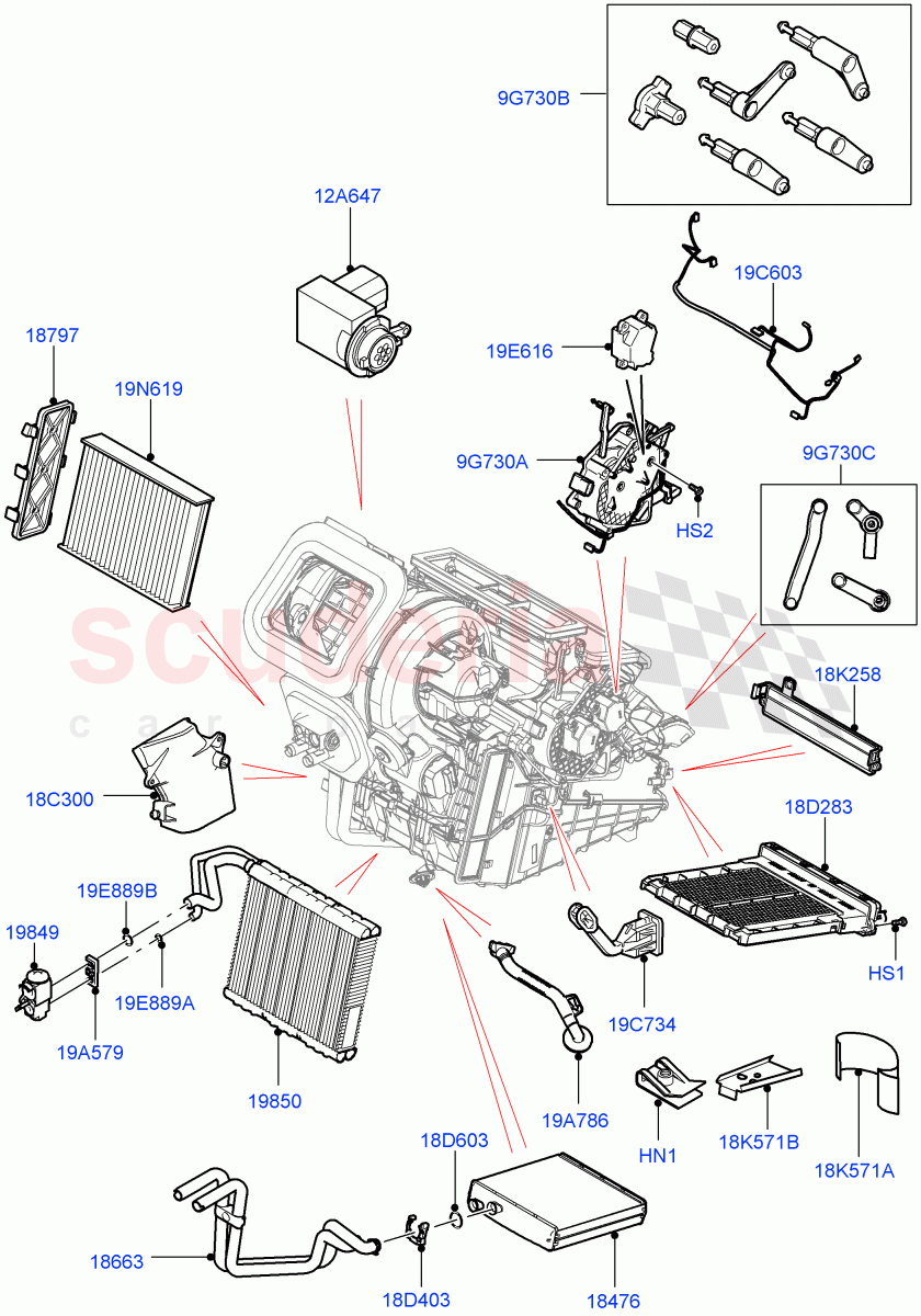 Heater/Air Cond.Internal Components(Main Unit)(Halewood (UK))((V)FROMMH000001) of Land Rover Land Rover Range Rover Evoque (2019+) [1.5 I3 Turbo Petrol AJ20P3]
