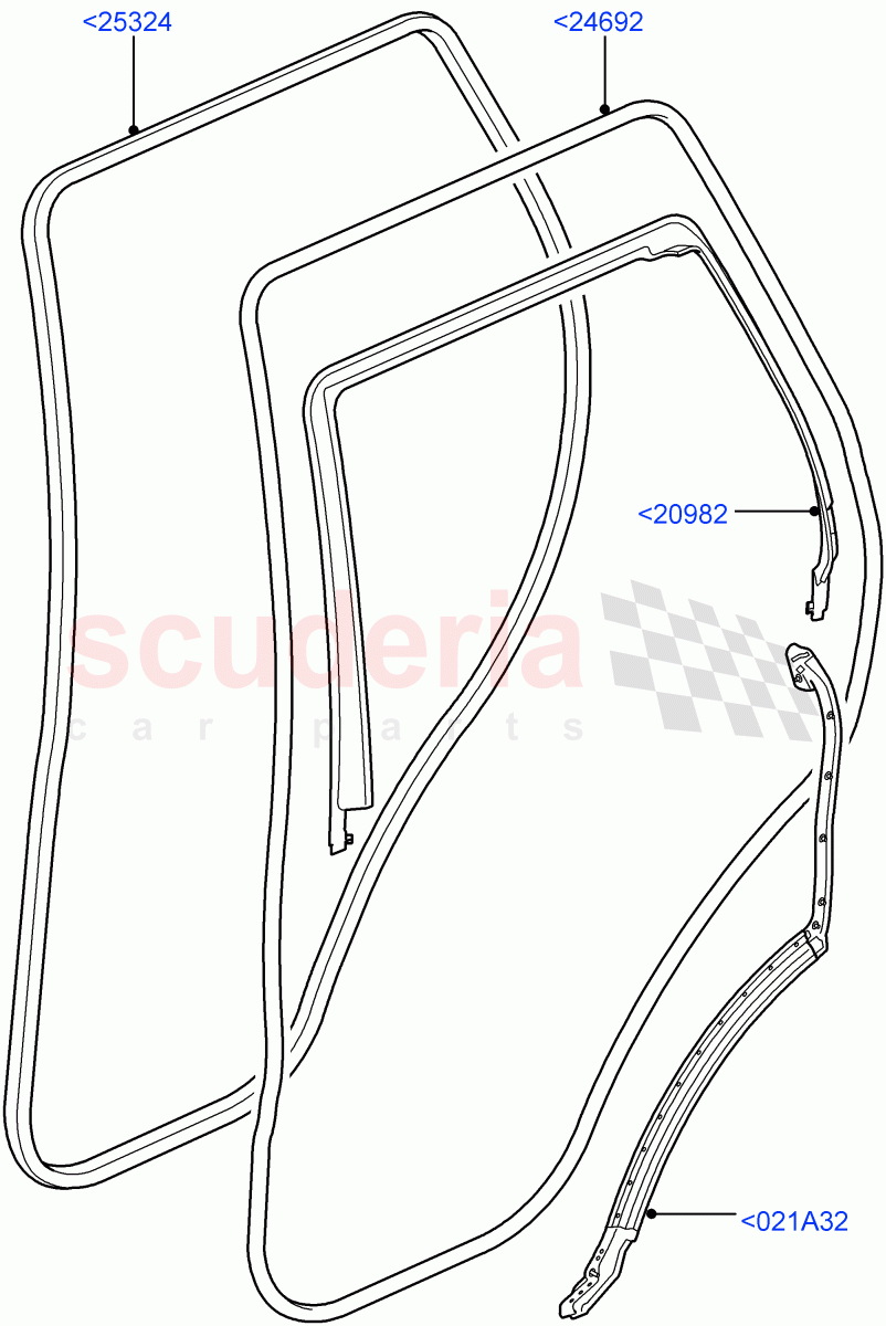 Rear Doors, Hinges & Weatherstrips(Finisher And Seals)((V)FROMAA000001) of Land Rover Land Rover Range Rover Sport (2010-2013) [3.0 Diesel 24V DOHC TC]