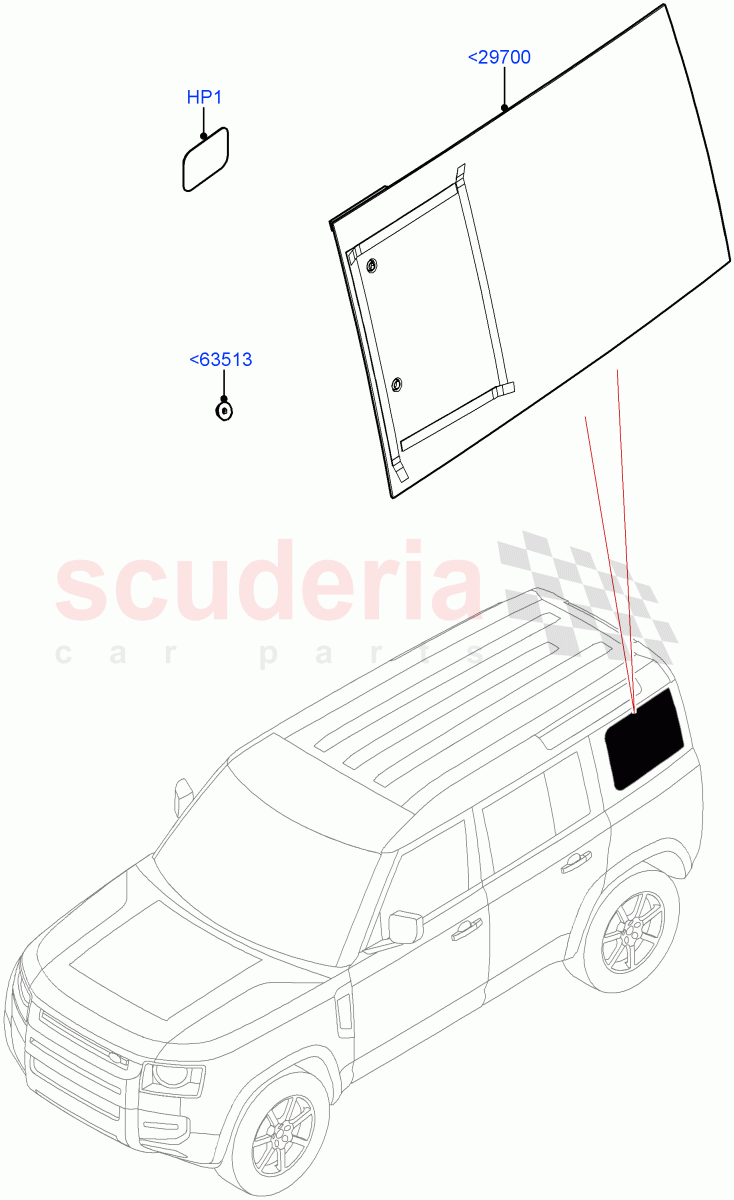 Quarter Windows(Standard Wheelbase,Version - X,Version - First Edition,Version - X-Dynamic,Version - Core,Version - LE) of Land Rover Land Rover Defender (2020+) [5.0 OHC SGDI SC V8 Petrol]