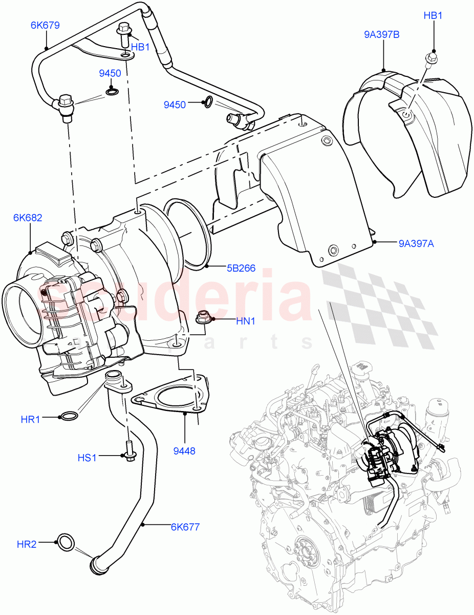 Turbocharger(2.0L I4 DSL MID DOHC AJ200,Itatiaia (Brazil))((V)FROMGT000001) of Land Rover Land Rover Discovery Sport (2015+) [2.0 Turbo Diesel]