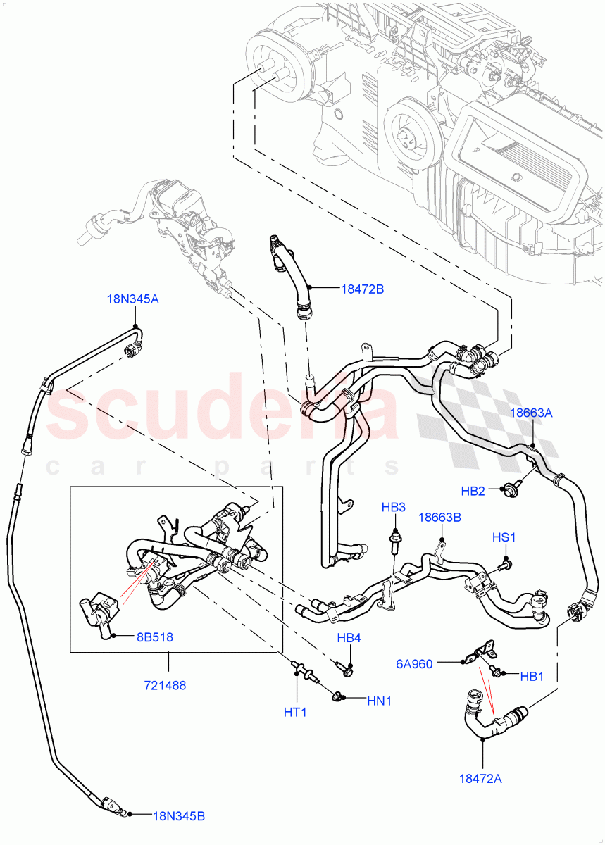 Heater Hoses(Front)(2.0L I4 High DOHC AJ200 Petrol,Fuel Heater W/Pk Heat With Remote,Premium Air Conditioning-Front/Rear,Fuel Fired Heater With Park Heat,With Fuel Fired Heater)((V)FROMKA000001) of Land Rover Land Rover Range Rover Sport (2014+) [2.0 Turbo Petrol GTDI]