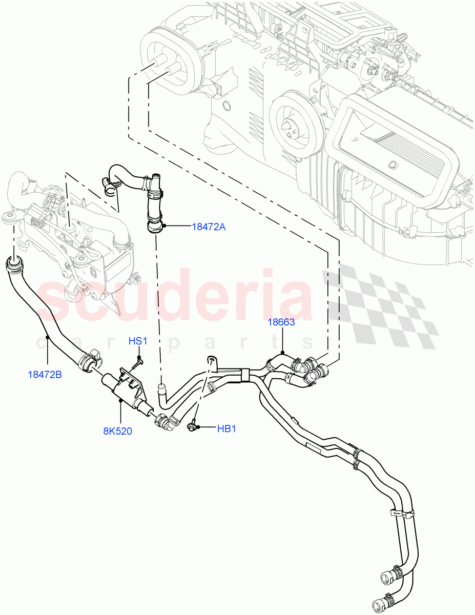 Heater Hoses(Front)(2.0L I4 DSL HIGH DOHC AJ200,With Fuel Fired Heater,Premium Air Conditioning-Front/Rear,Less Park Heating,With Front Comfort Air Con (IHKA))((V)FROMHA000001,(V)TOHA999999) of Land Rover Land Rover Range Rover Sport (2014+) [3.0 I6 Turbo Diesel AJ20D6]