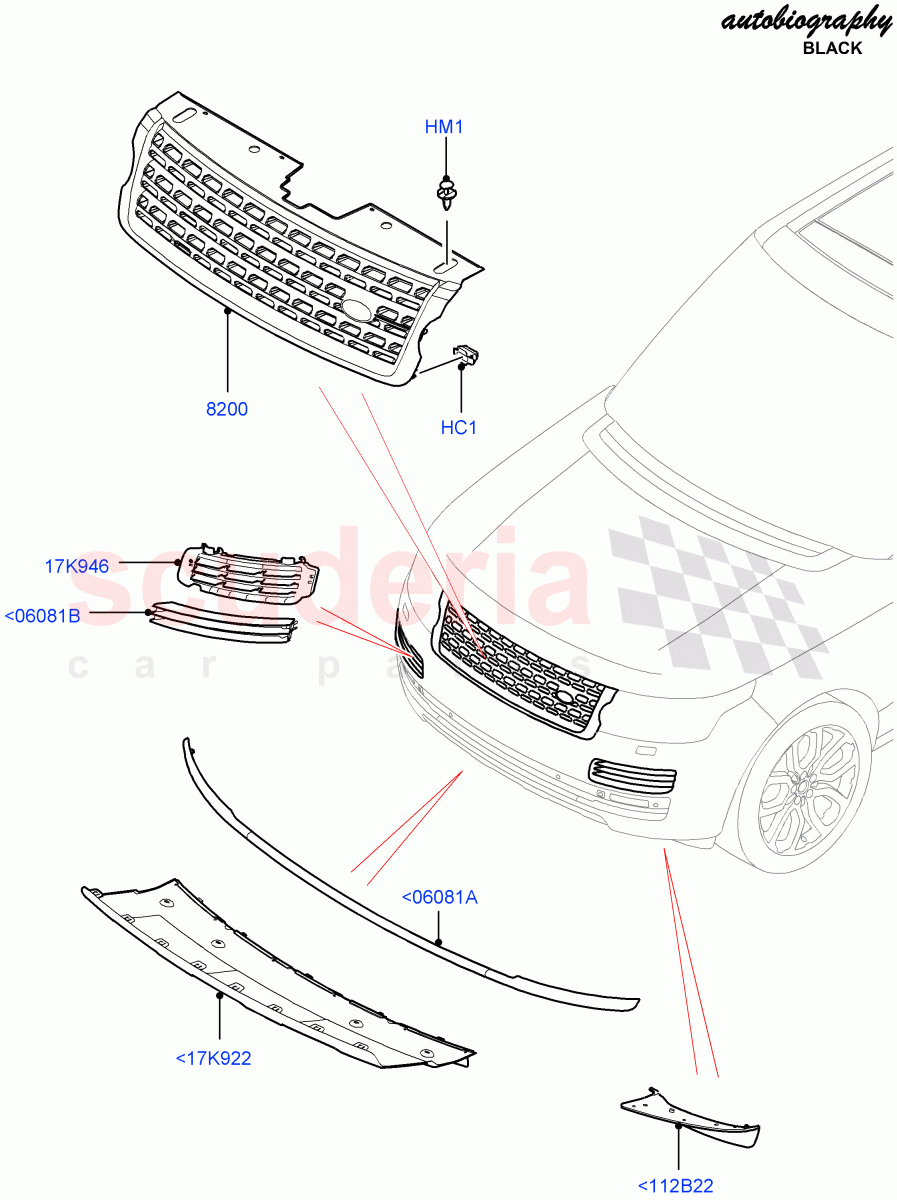 Radiator Grille And Front Bumper(Autobiography Black / SV Autobiography)(Front Bumper Body Clr/Atlas/Chrome,Front Bumper - Graphite Atlas,Front Bumper Graphite 2)((V)FROMEA000001,(V)TOHA999999) of Land Rover Land Rover Range Rover (2012-2021) [3.0 I6 Turbo Diesel AJ20D6]