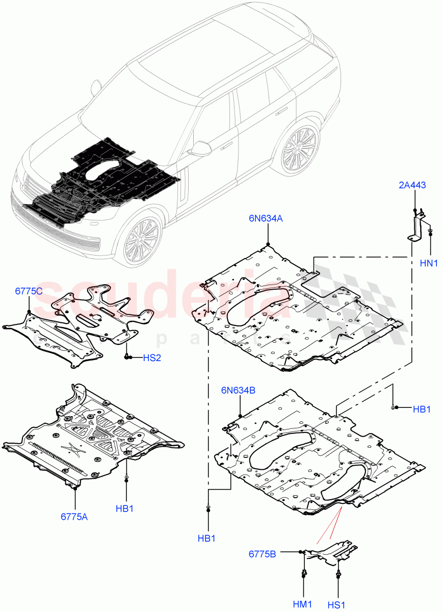 Splash And Heat Shields(Front, Body) of Land Rover Land Rover Range Rover (2022+) [3.0 I6 Turbo Petrol AJ20P6]